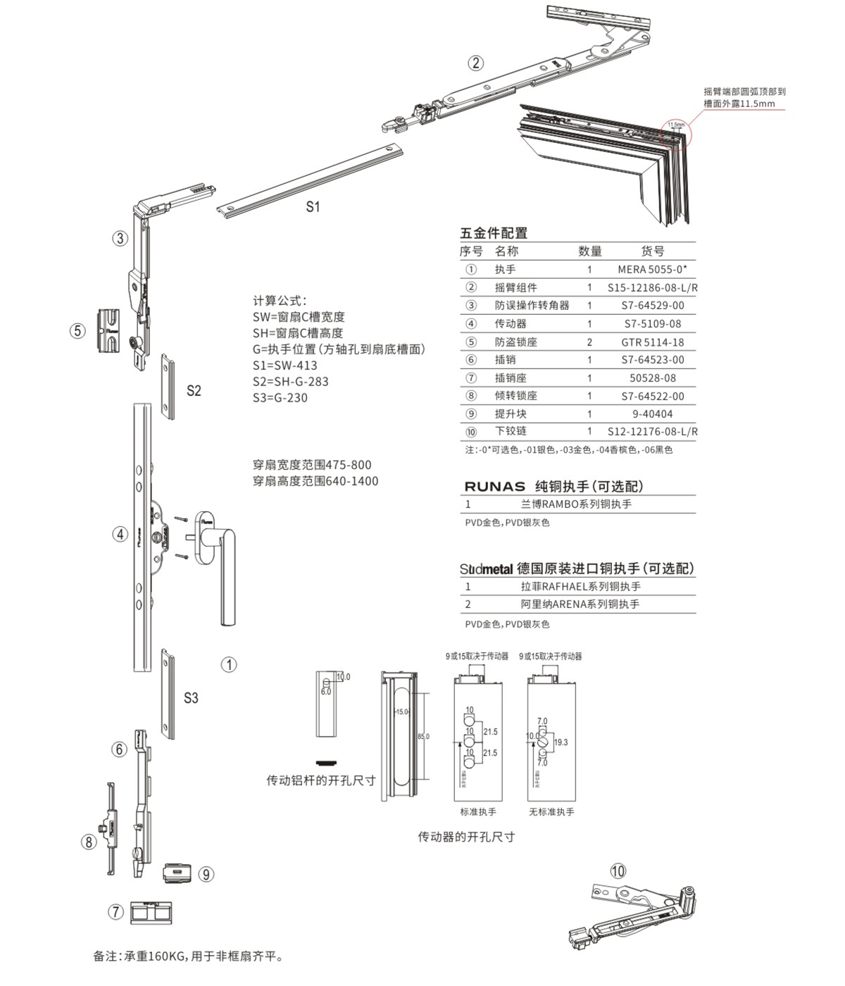 S15內開內倒窗五金配置方案